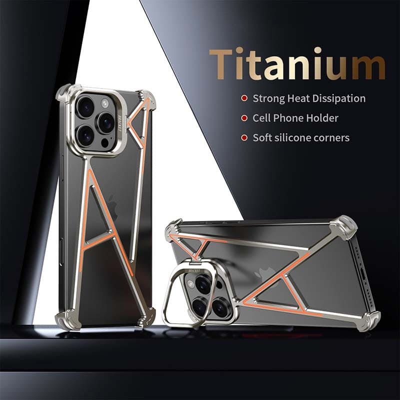 A-Series Metal Borderless Shockproof Case with Adjustable Lens Stand for iPhone