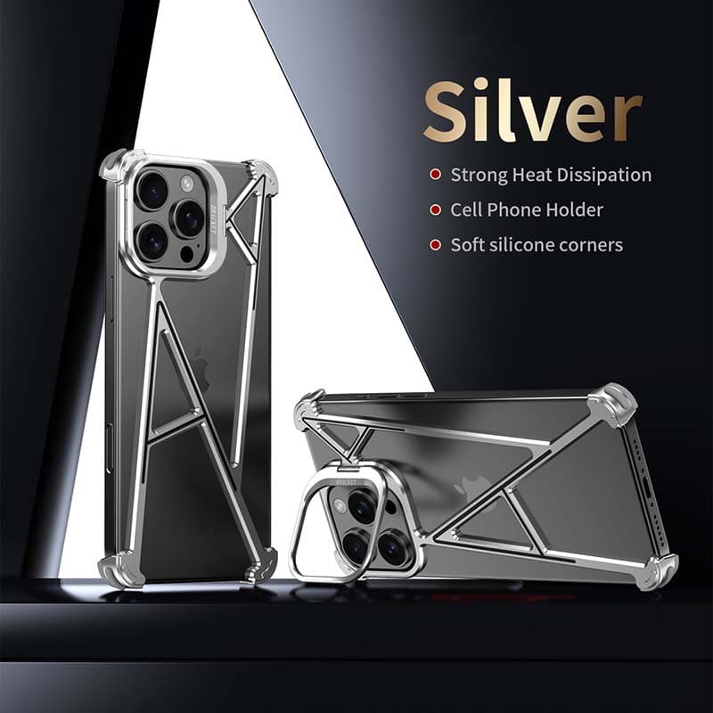 A-Series Metal Borderless Shockproof Case with Adjustable Lens Stand for iPhone