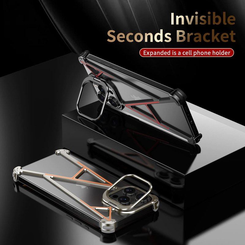 A-Series Metal Borderless Shockproof Case with Adjustable Lens Stand for iPhone