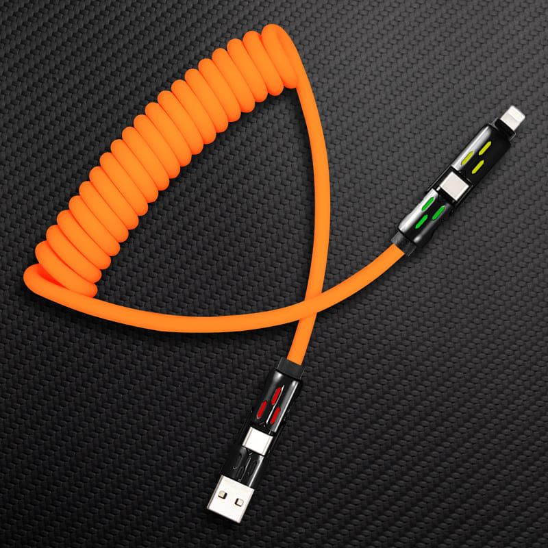 🆕"GlowCharge Pro" 240W 4-in-1 Spring Car Cable with Lights