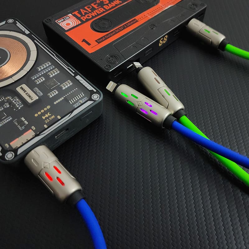 🆕"GlowCharge Pro" 240W 4-in-1 Spring Car Cable with Lights