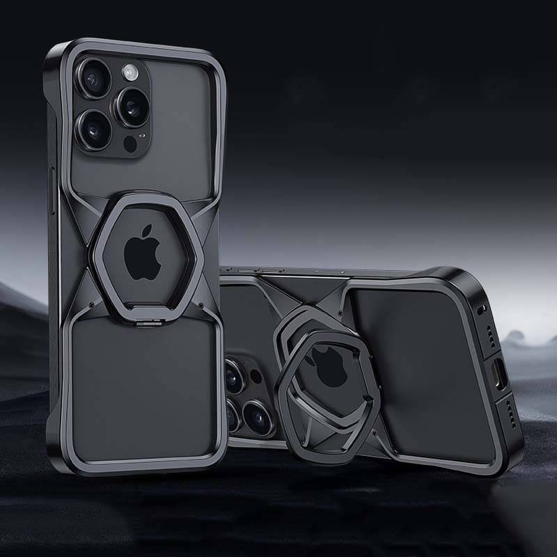 Hexagonal Magnetic Cooling Case with Hollow Metal Frame for iPhone