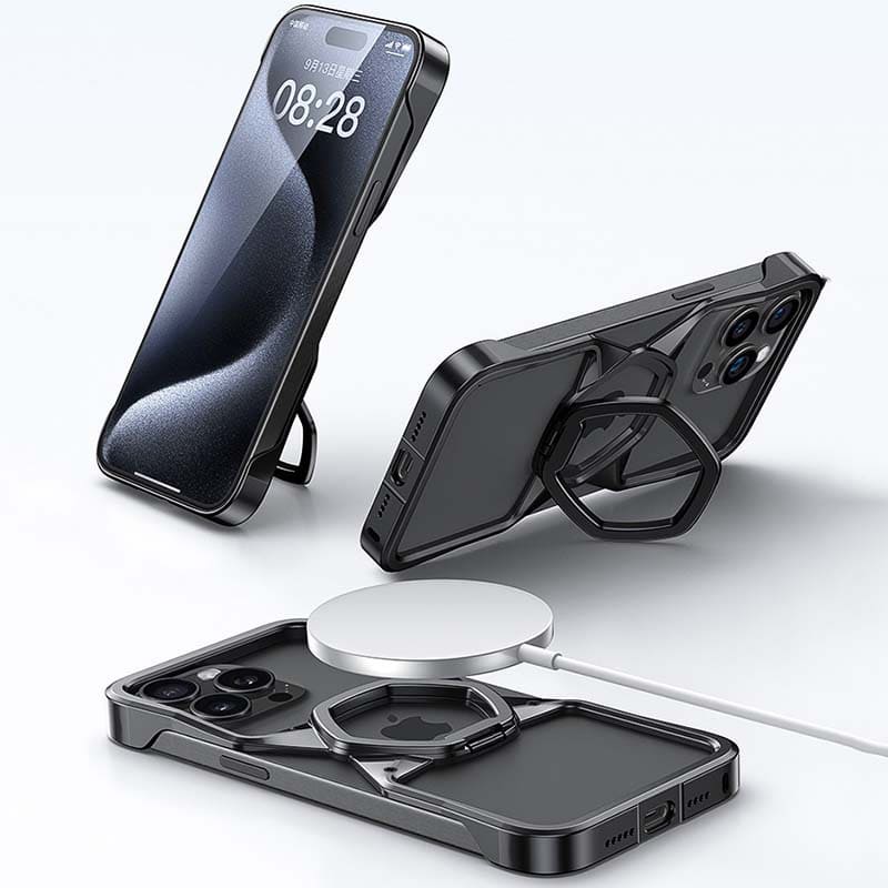 Hexagonal Magnetic Cooling Case with Hollow Metal Frame for iPhone