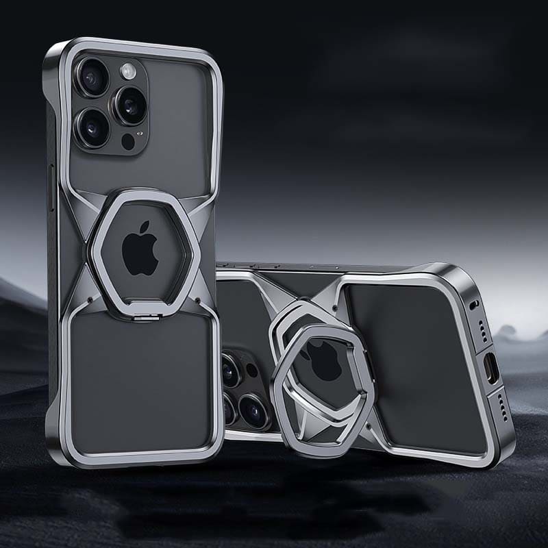 Hexagonal Magnetic Cooling Case with Hollow Metal Frame for iPhone