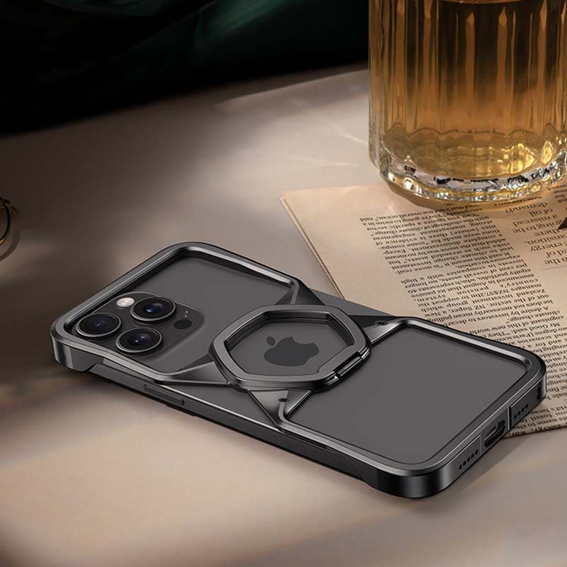 Hexagonal Magnetic Cooling Case with Hollow Metal Frame for iPhone