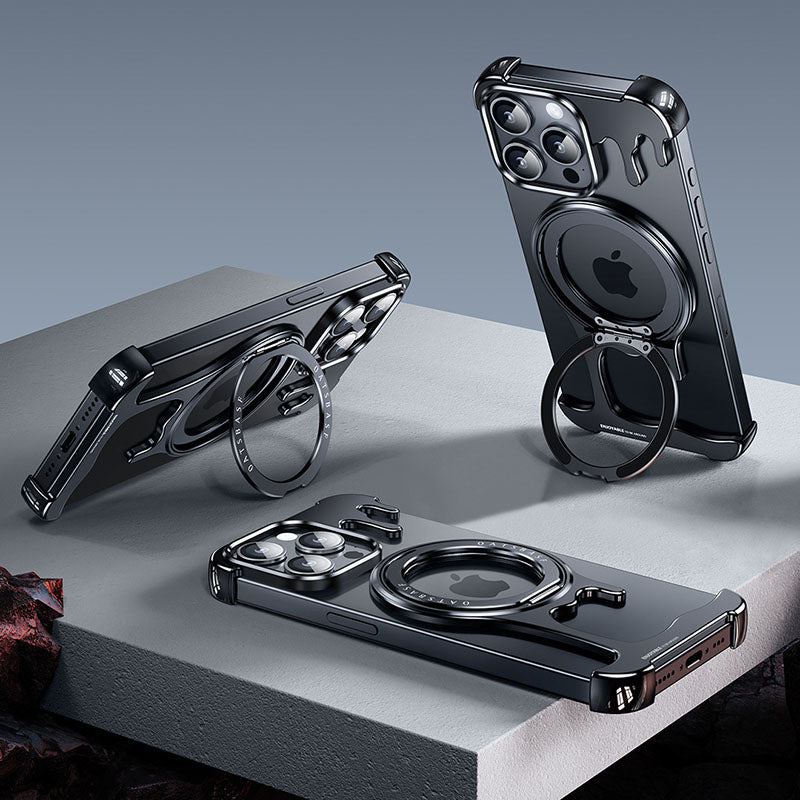 Liquid Metal Phone Case With Rotating Stand For iPhone