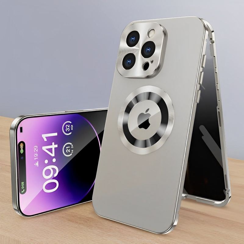 Magnetic Privacy Metal Frame Case for iPhone – Double-Sided, Anti-Spy Screen, Shockproof, Full Protection