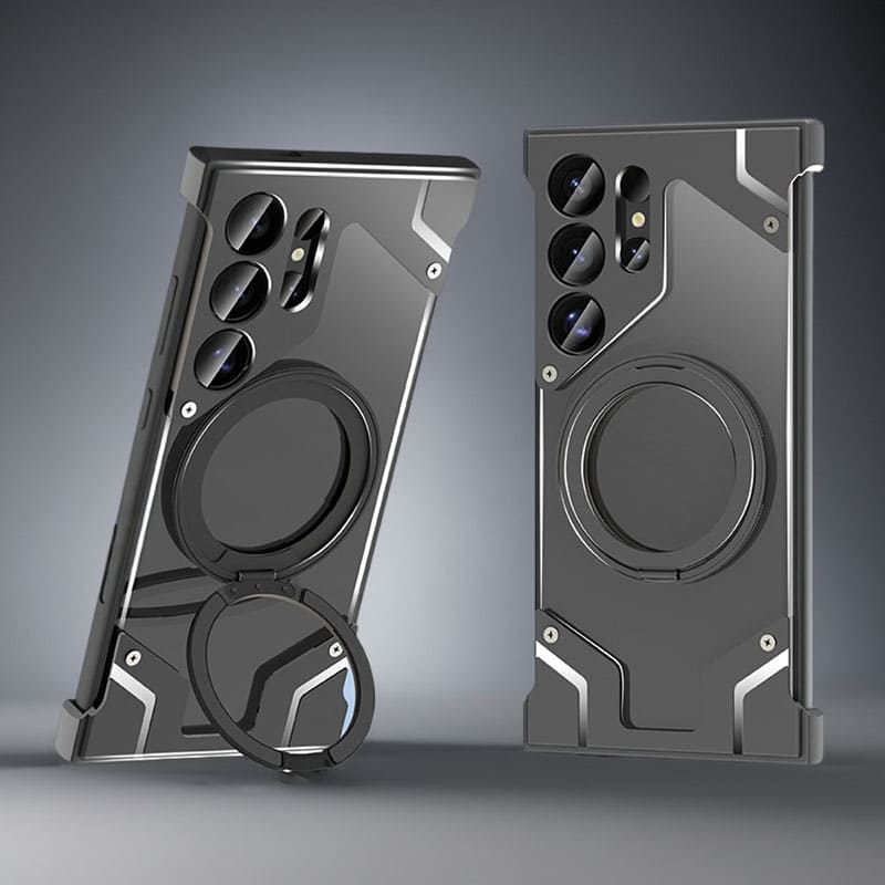Magnetic Rotating Bracket Transparent Back Metal Phone Case For Samsung
