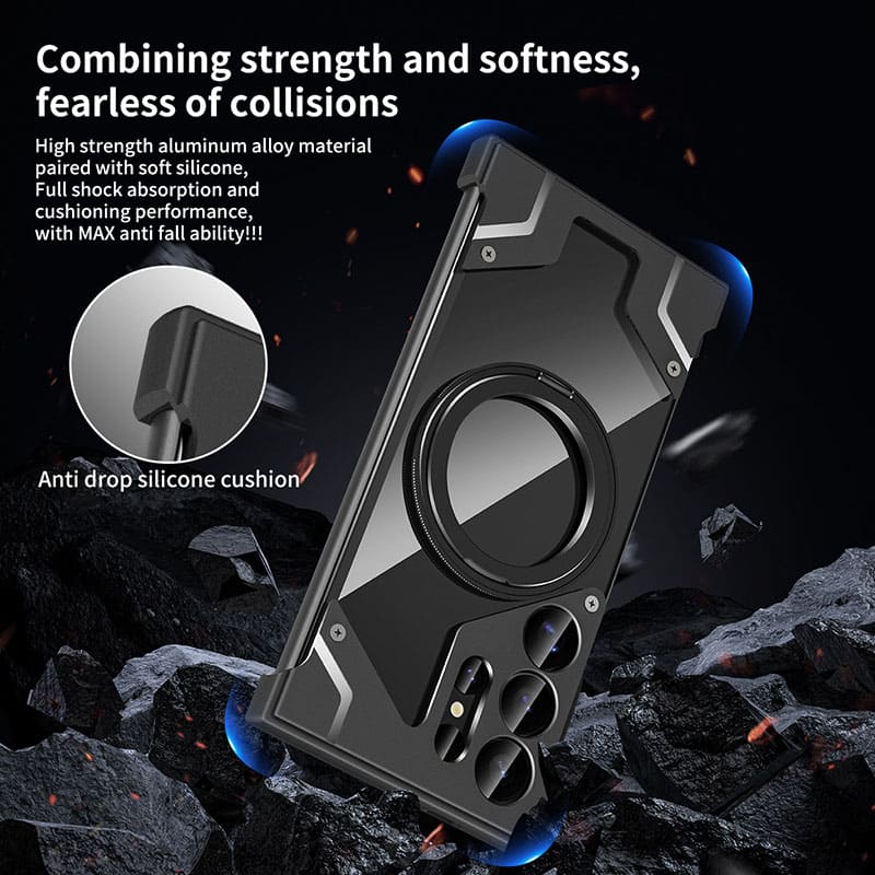 Magnetic Rotating Bracket Transparent Back Metal Phone Case For Samsung