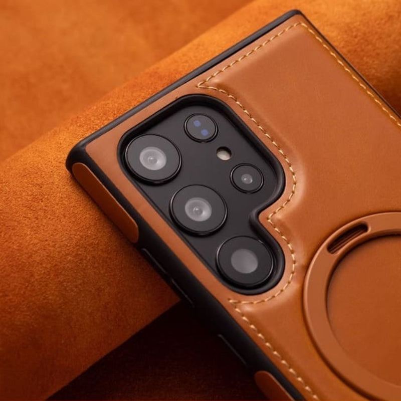 Premium Magnetic Leather Phone Case with Ring Stand