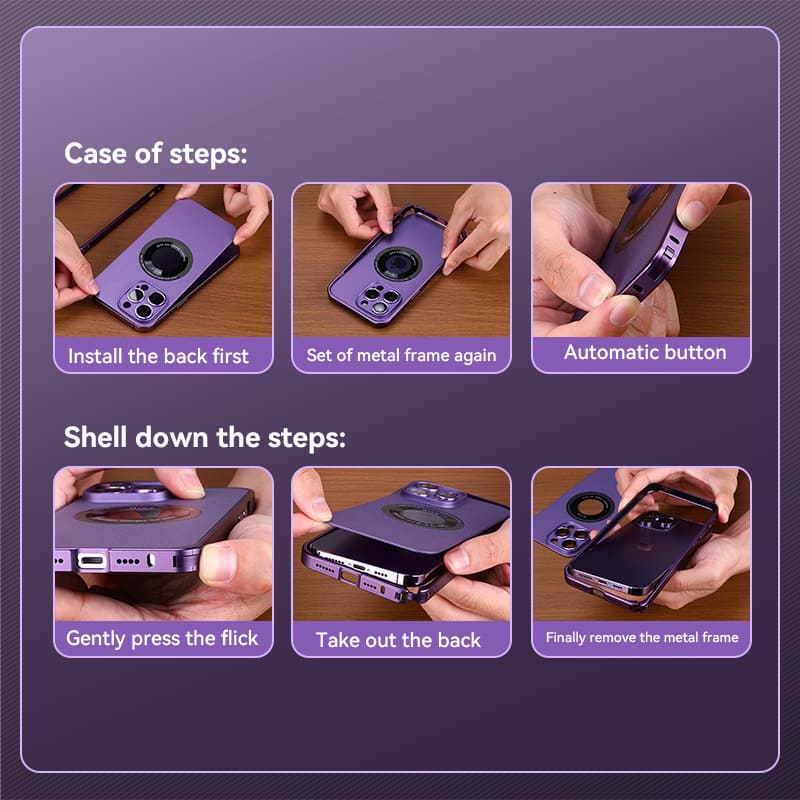 Spring Buckle Metal Frame Magnetic Frosted Protective Case Designed For iPhone