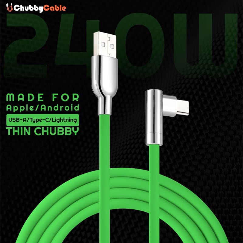 "Thin Chubby" 240W Charging Cable - 90° Elbow Design & Mirrored Connector
