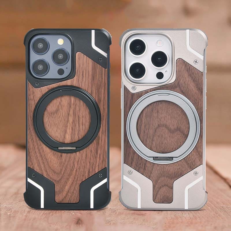 Walnut MagArmor Metal Frame Case – Magnetic Bumperless Shield for iPhone